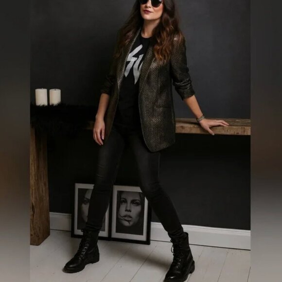 Anne Klein NWT Snake Print Metallic Black Blazer - small - Picture 1 of 4